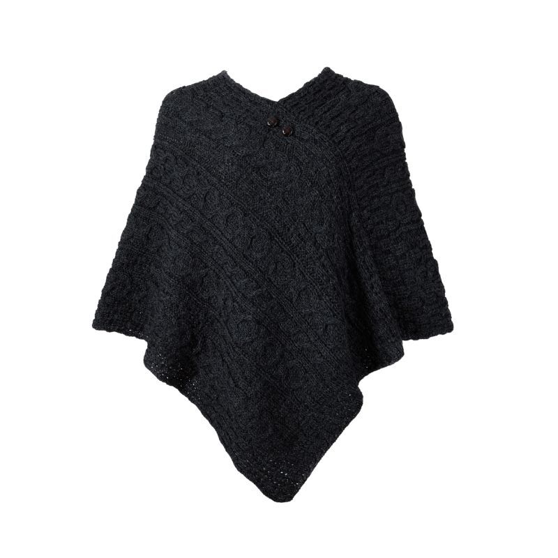 Aran Woollen Mills Charcoal Poncho With Button Detail